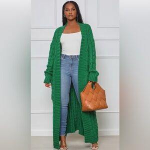 Green Cable Knit Long Cardigan women’s size 20